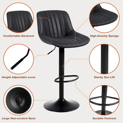 Bar Stools X 2 Swivel Barstools Adjustable PU Leather Chairs Kitchen Island New