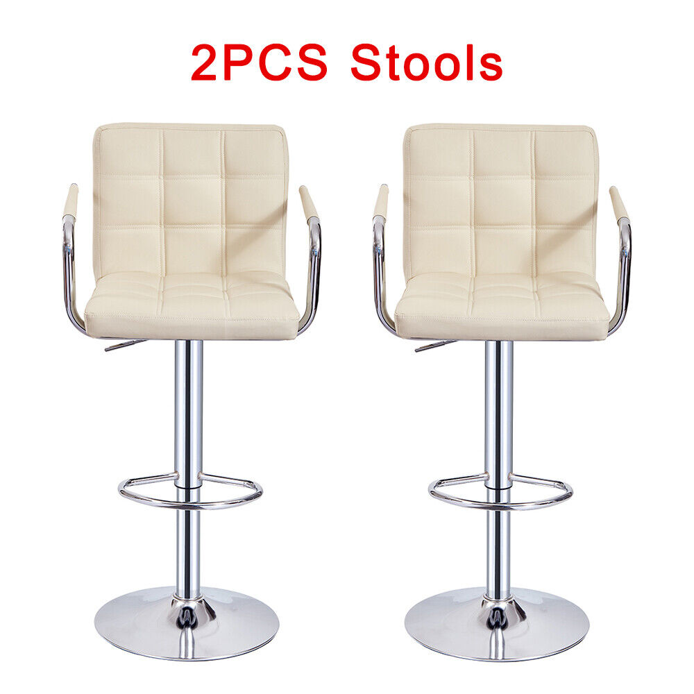 Bar Stools Set of 2 PU Leather Swivel Height Adjustable Bar Chairs With Backrest