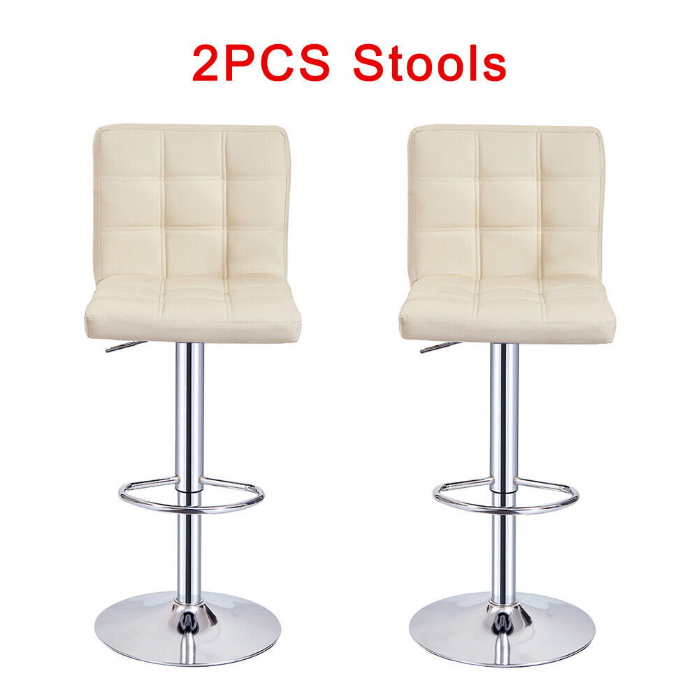 Bar Stools Set of 2 PU Leather Swivel Height Adjustable Bar Chairs With Backrest