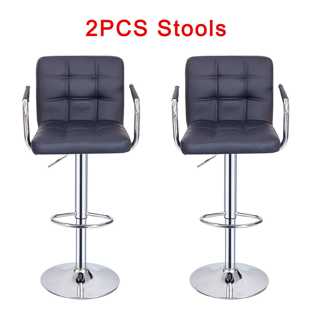 Bar Stools Set of 2 PU Leather Swivel Height Adjustable Bar Chairs With Backrest