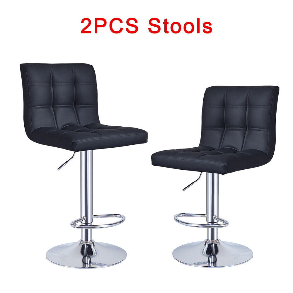 Bar Stools Set of 2 PU Leather Swivel Height Adjustable Bar Chairs With Backrest