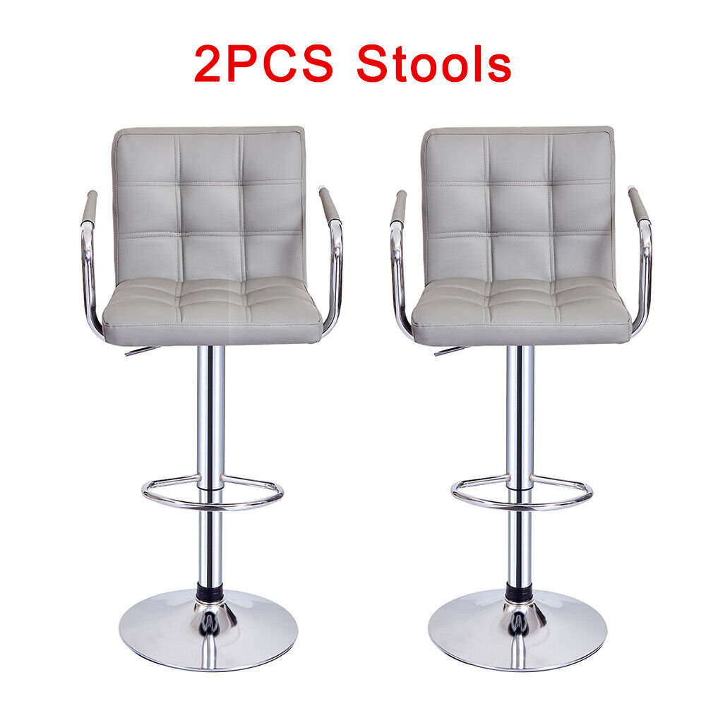Bar Stools Set of 2 PU Leather Swivel Height Adjustable Bar Chairs With Backrest