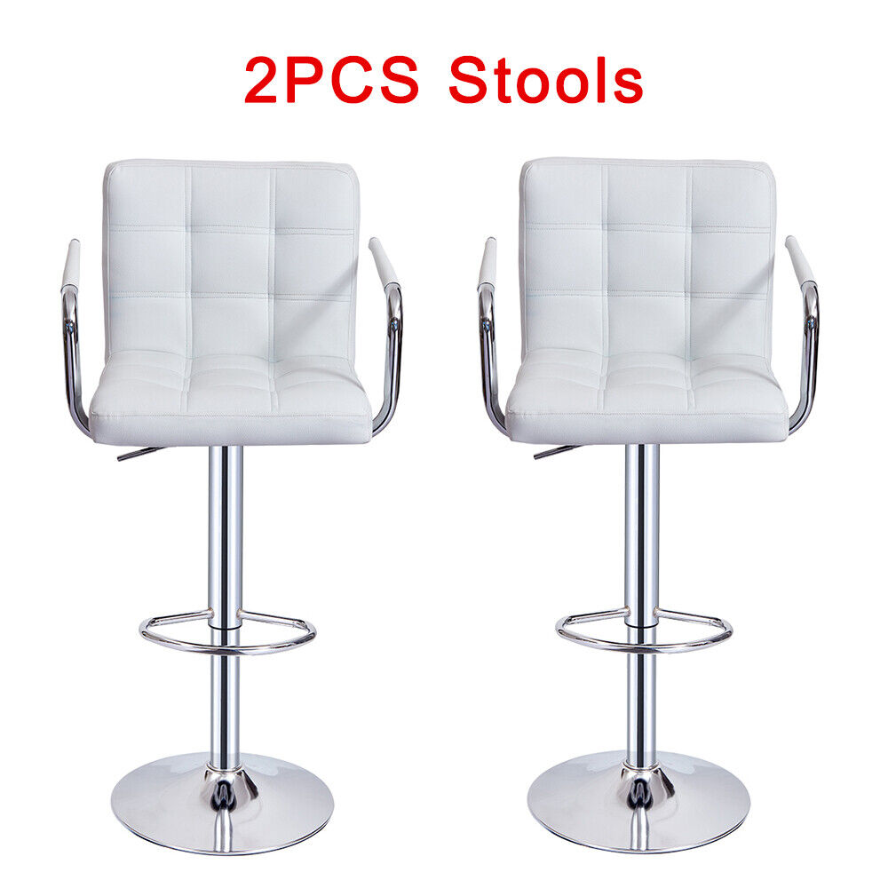 Bar Stools Set of 2 PU Leather Swivel Height Adjustable Bar Chairs With Backrest