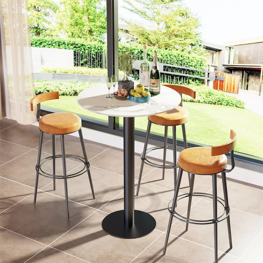 Heavy Duty Round Marble Bar Table Counter Pub Pedestal Poke Side Accent Table UK