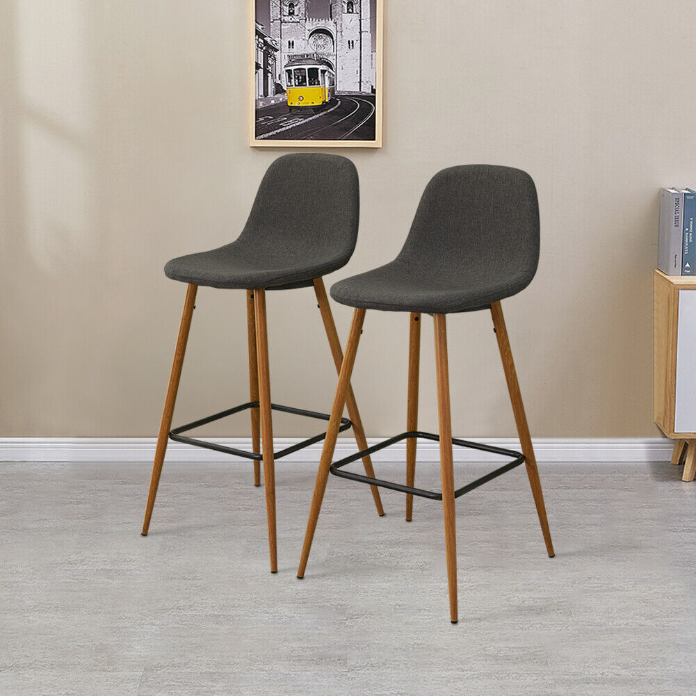 2X Bar Stools Fabric/Faux Leather Pub Chairs Breakfast Kitchen Metal Leg Modern