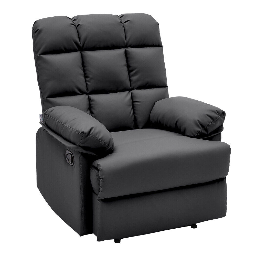 Manual Reclining Armchair Faux Leather Upholstered Sofa Chair Lounger Recliner