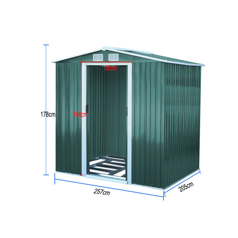 Garden Shed Metal Apex/Pent Roof Outdoor Storage House Tool Box With Foundation