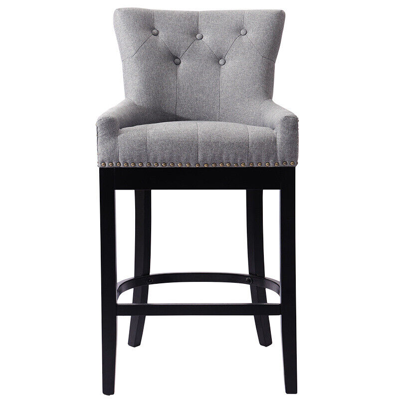 Bar Stools Set of 2 Bar Chairs Linen High Bistro Stools Kitchen Breakfast Chair