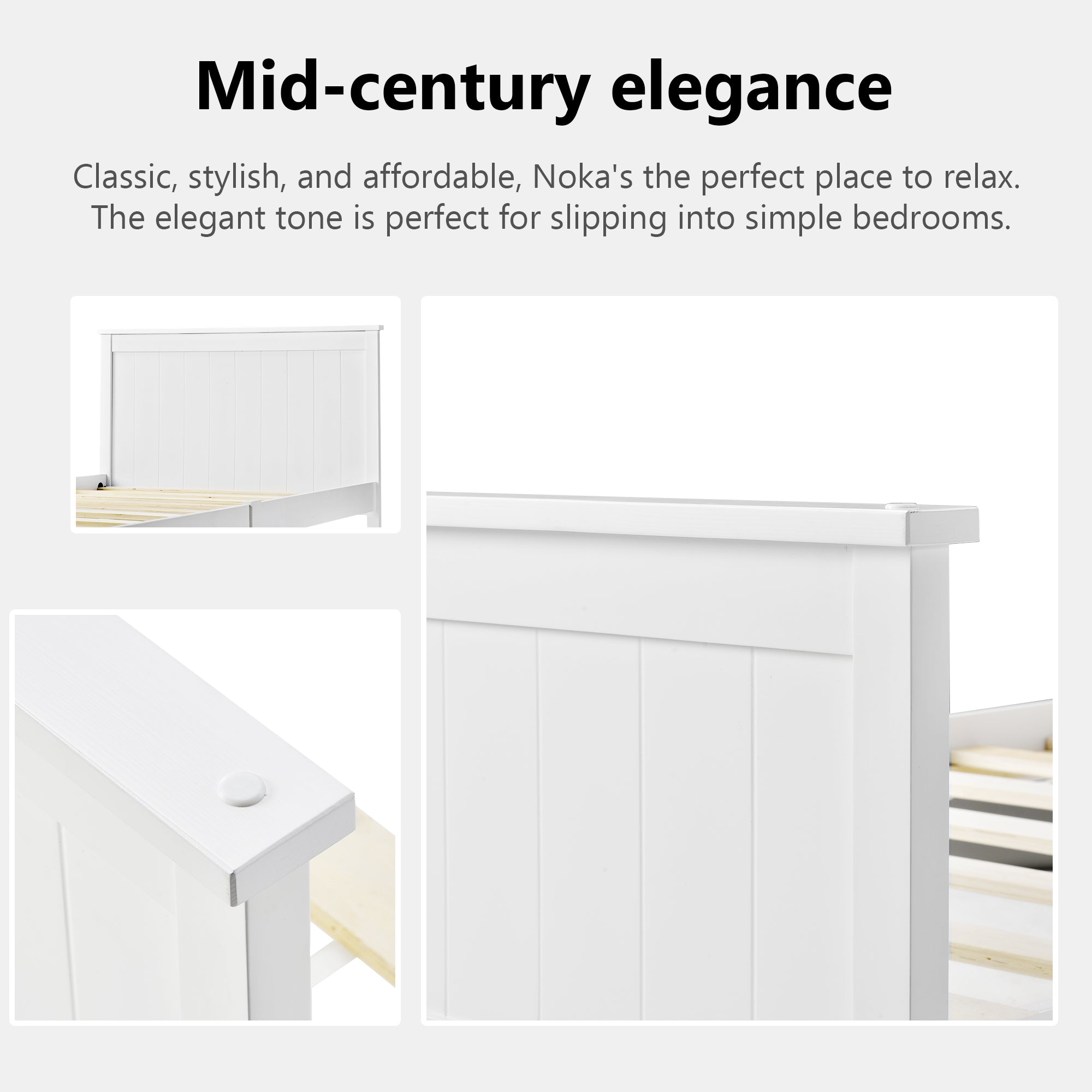 Single Double Bed Frame Solid Wooden for Adult Children Bedroom Furniture White