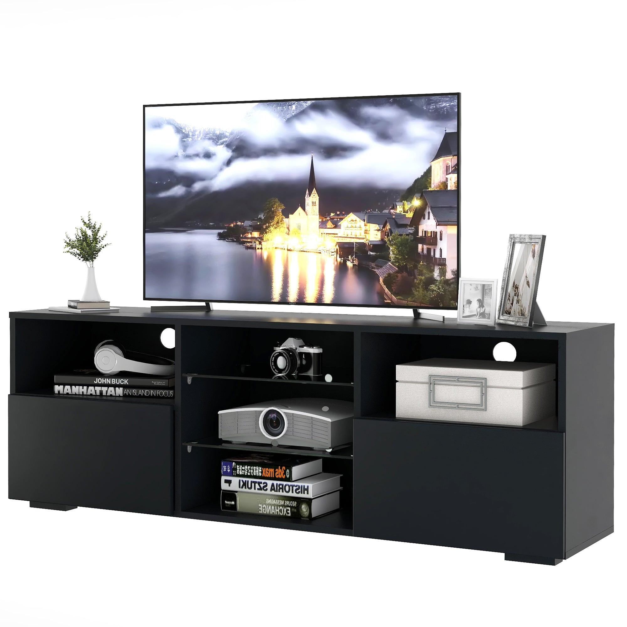 Modern TV Unit TV Stand Media Cabinet Sideboard Storage with LED RGB Lights