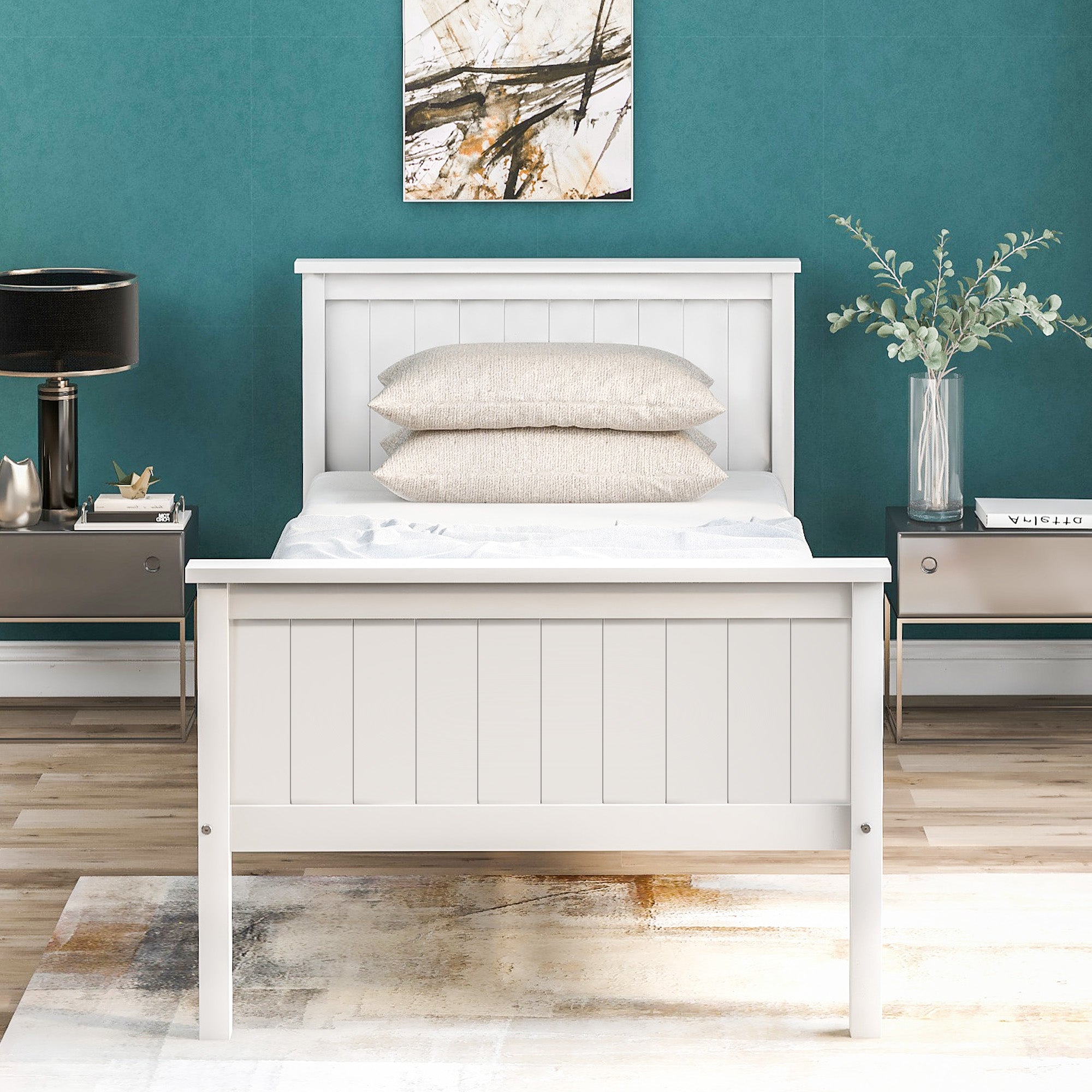 Single Double Bed Frame Solid Wooden for Adult Children Bedroom Furniture White