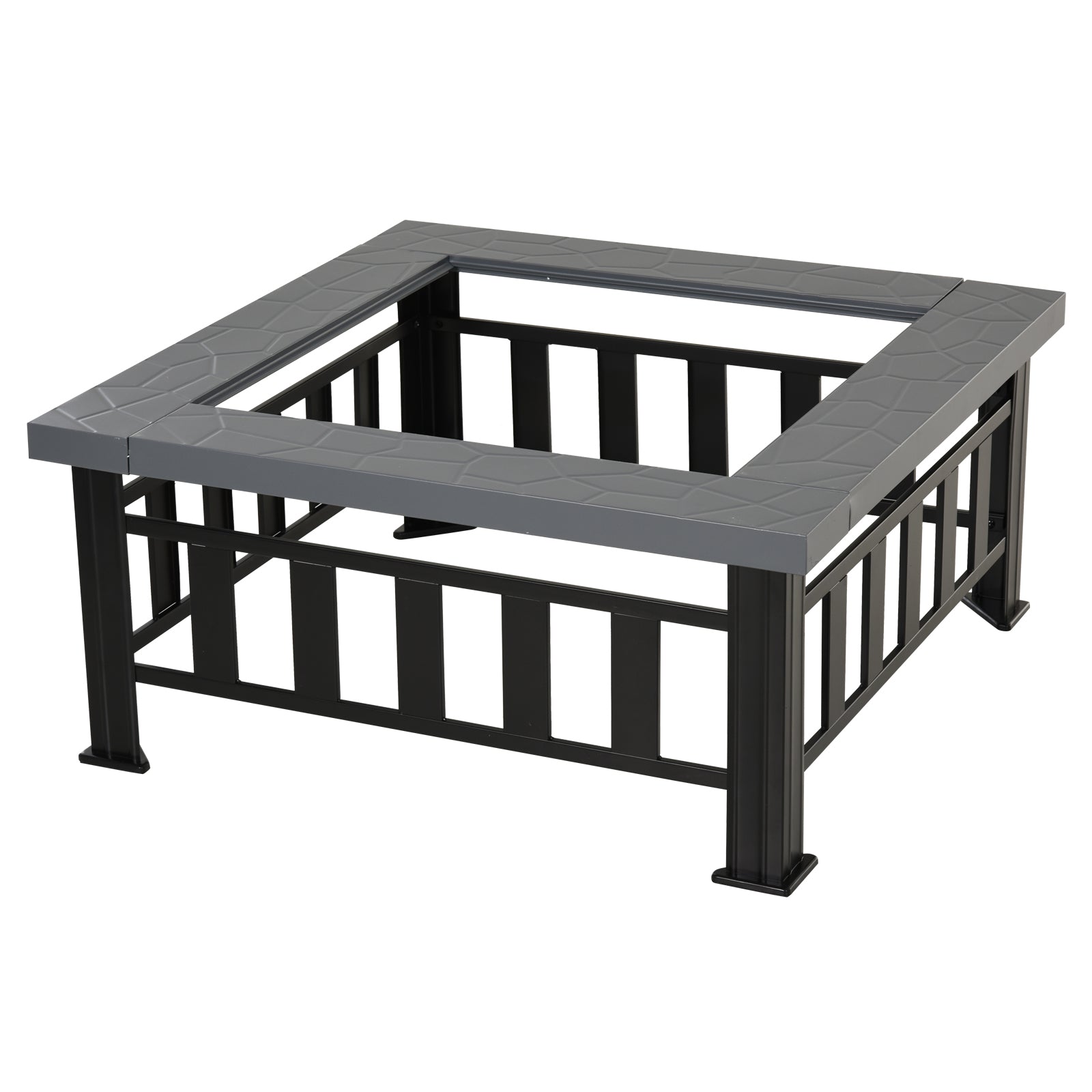 Fire Pit Heater Square Table Patio Backyard Metal Black φ81cm Outdoor