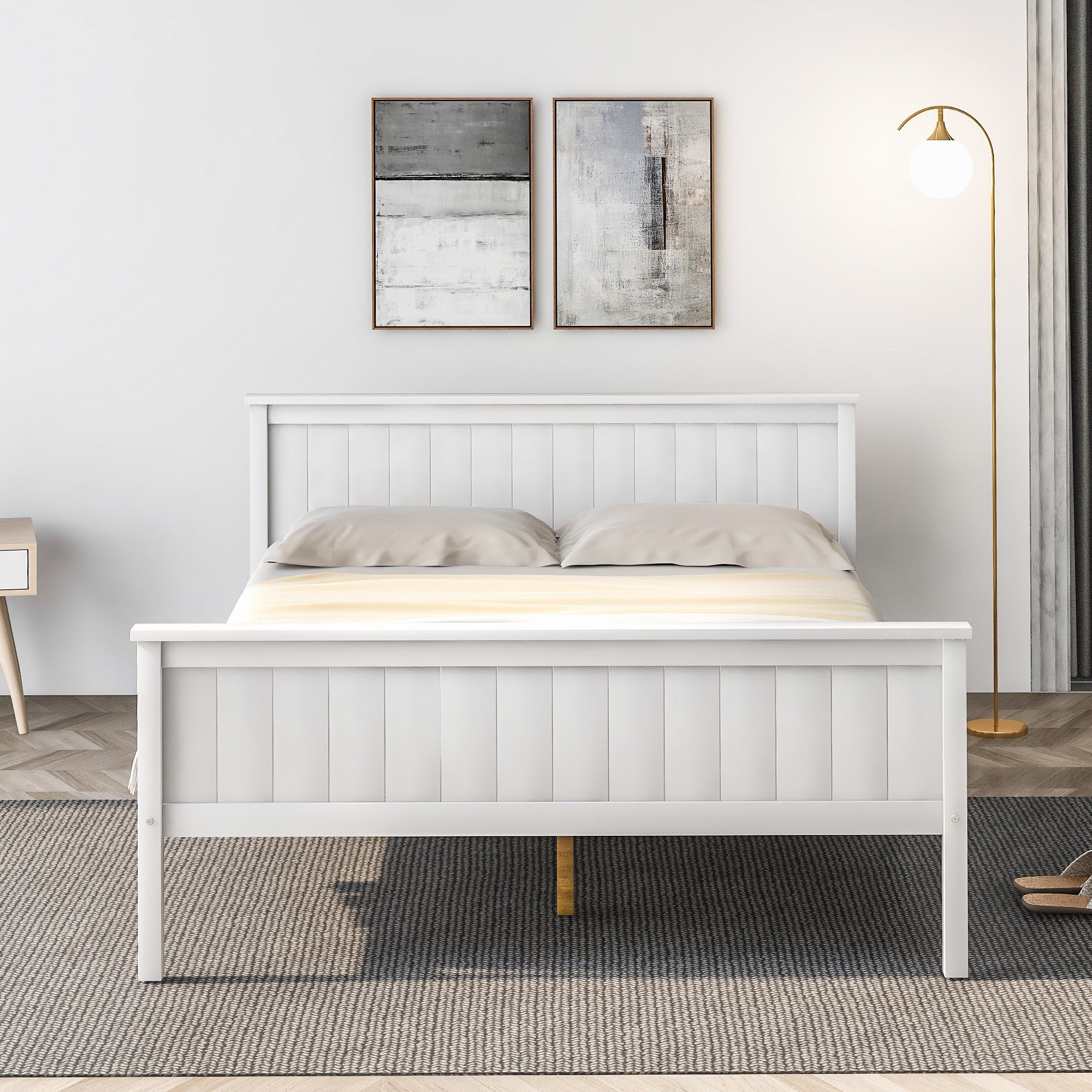 Single Double Bed Frame Solid Wooden for Adult Children Bedroom Furniture White