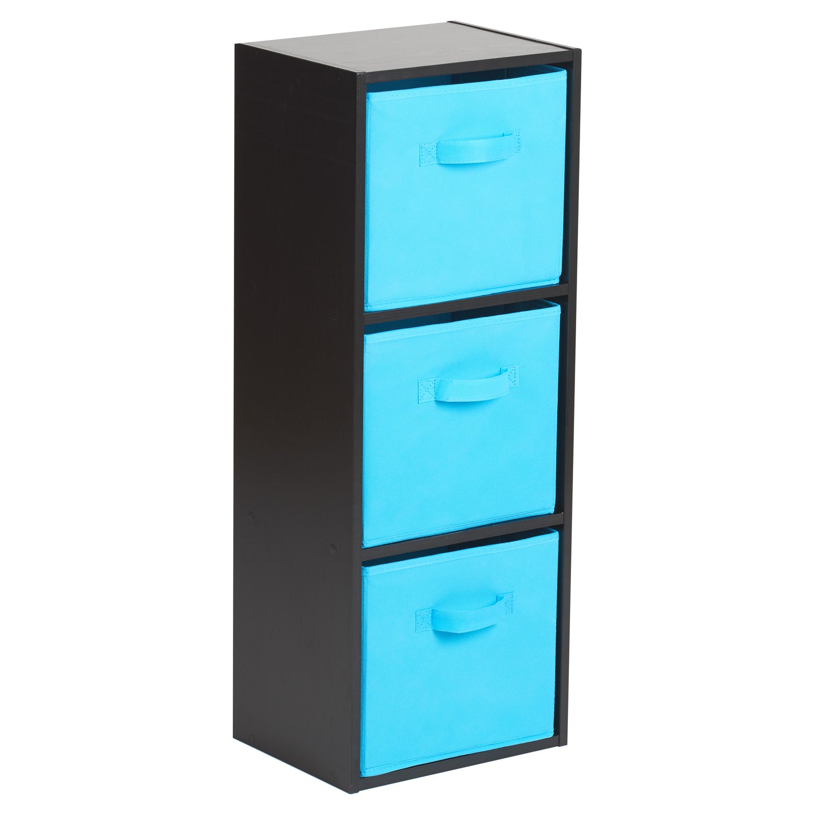 3 Tier Black Bookcase Wooden Display Shelving Unit & Fabric Storage Box