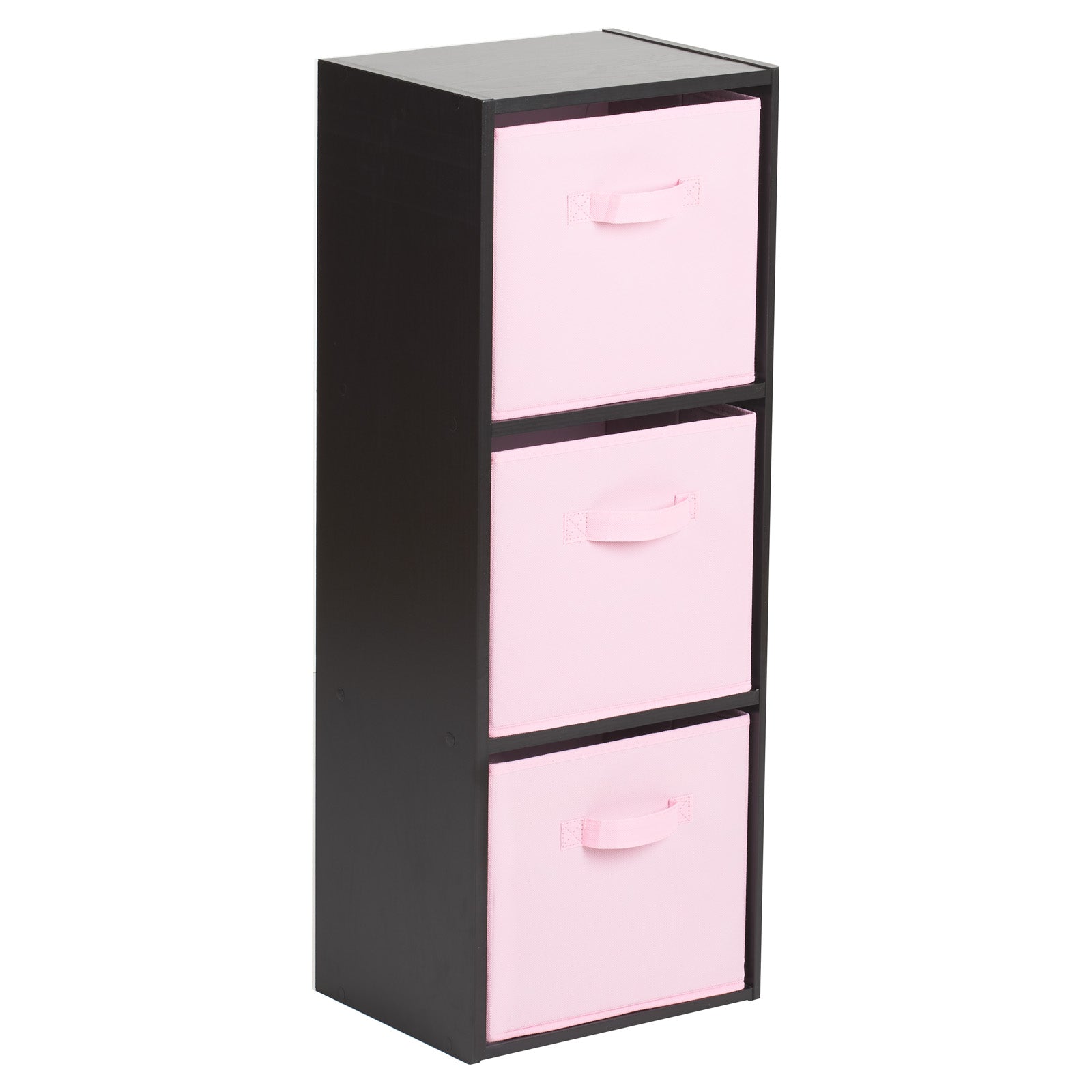 3 Tier Black Bookcase Wooden Display Shelving Unit & Fabric Storage Box