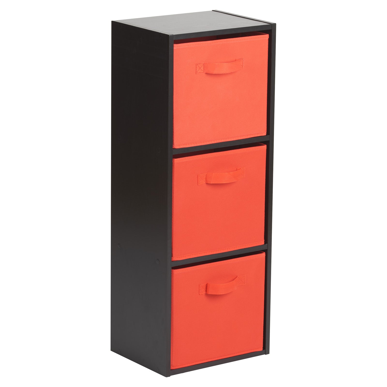 3 Tier Black Bookcase Wooden Display Shelving Unit & Fabric Storage Box