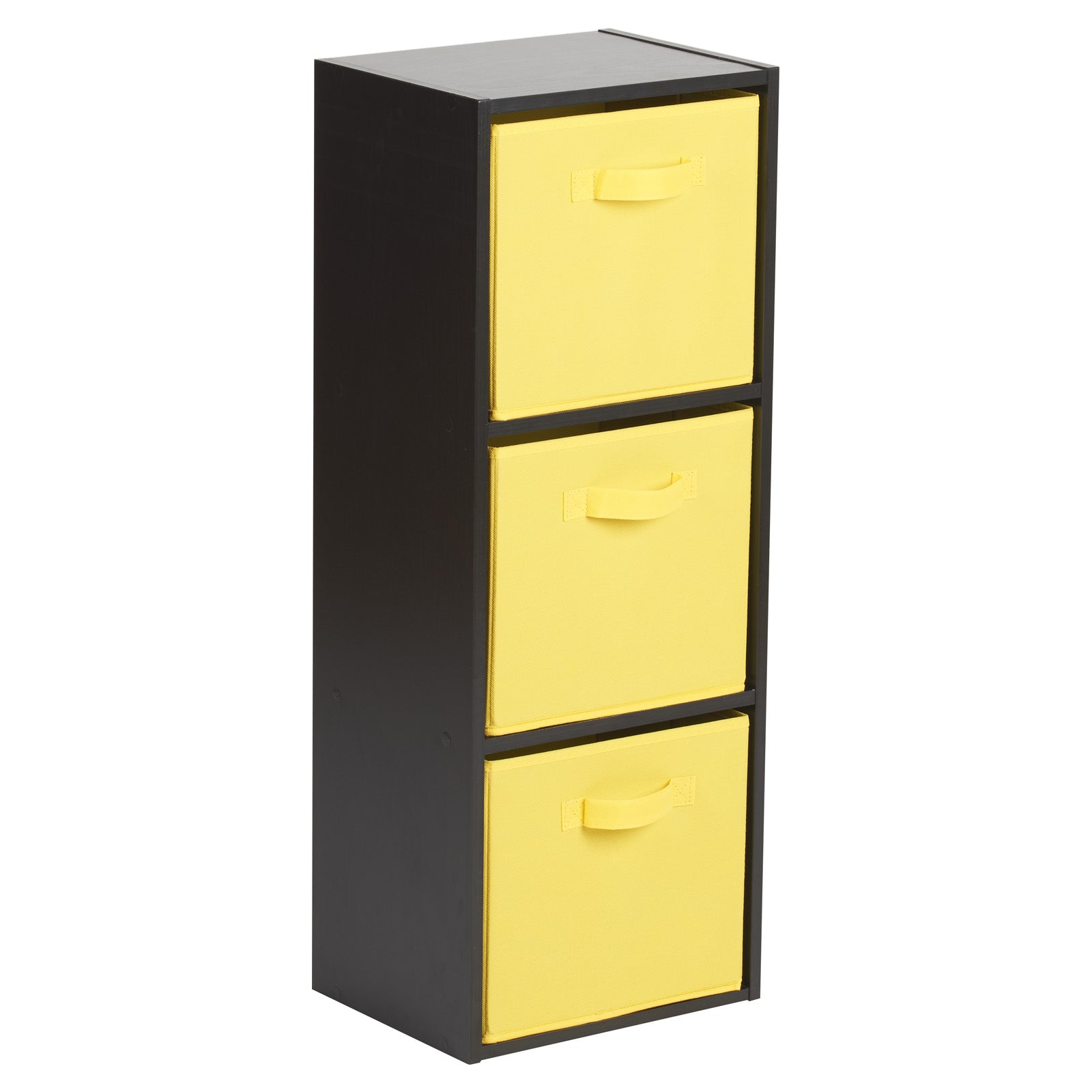 3 Tier Black Bookcase Wooden Display Shelving Unit & Fabric Storage Box