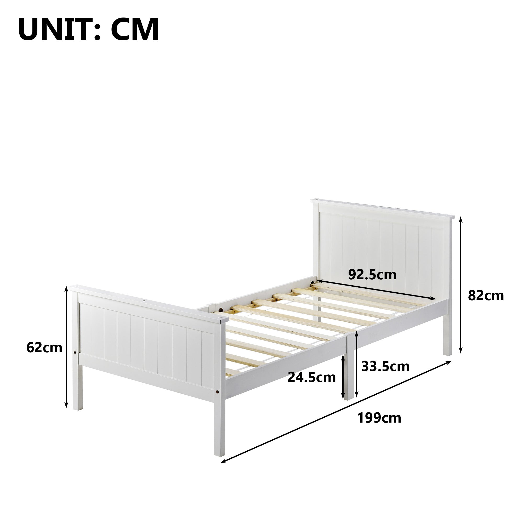 Single Double Bed Frame Solid Wooden for Adult Children Bedroom Furniture White