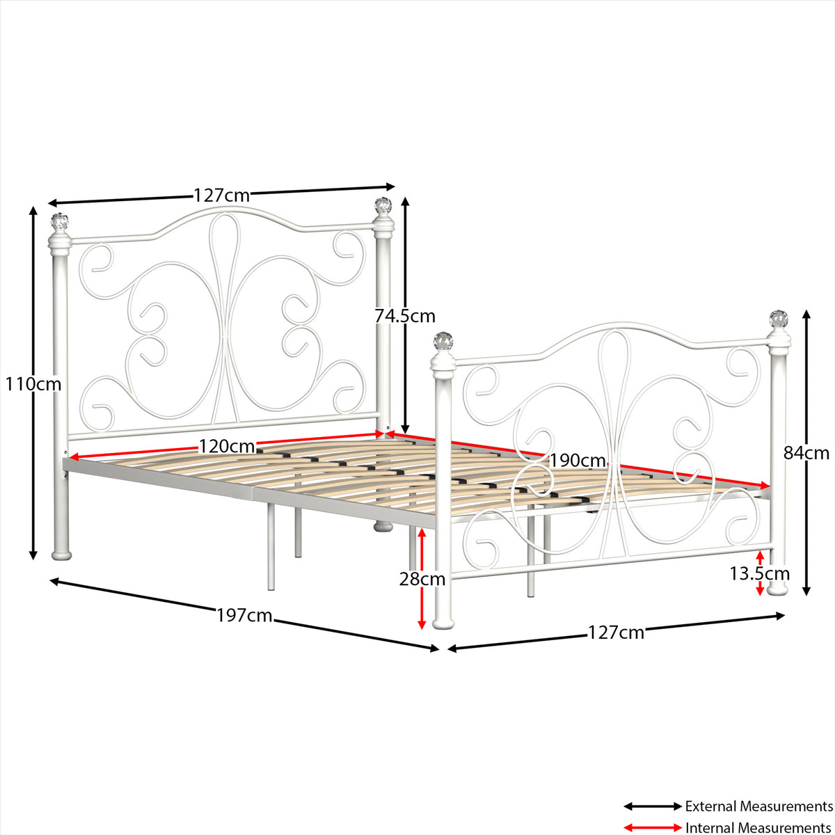 Metal Bed Frame Steel Double King Size Steel Bed Crystal Finial With M Quildinc 