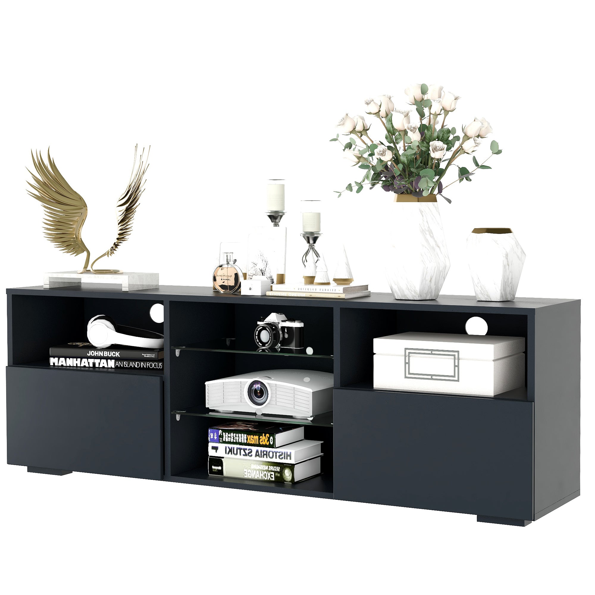 Modern TV Unit TV Stand Media Cabinet Sideboard Storage with LED RGB Lights