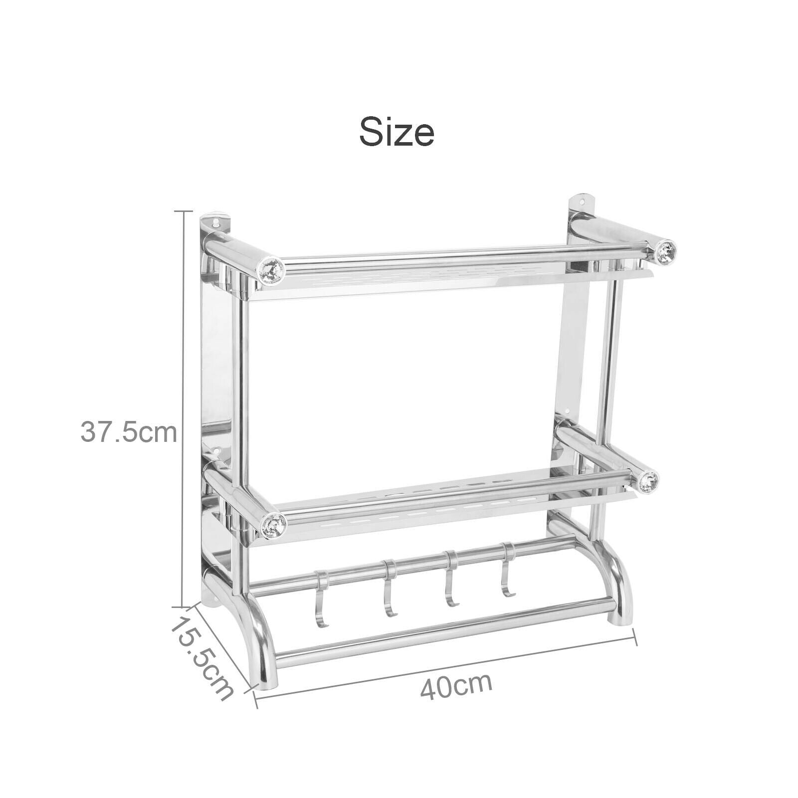 Double-Chrome Towel Rail Holder Stainless Steel Wall Mounted Bathroom Rack Shelf
