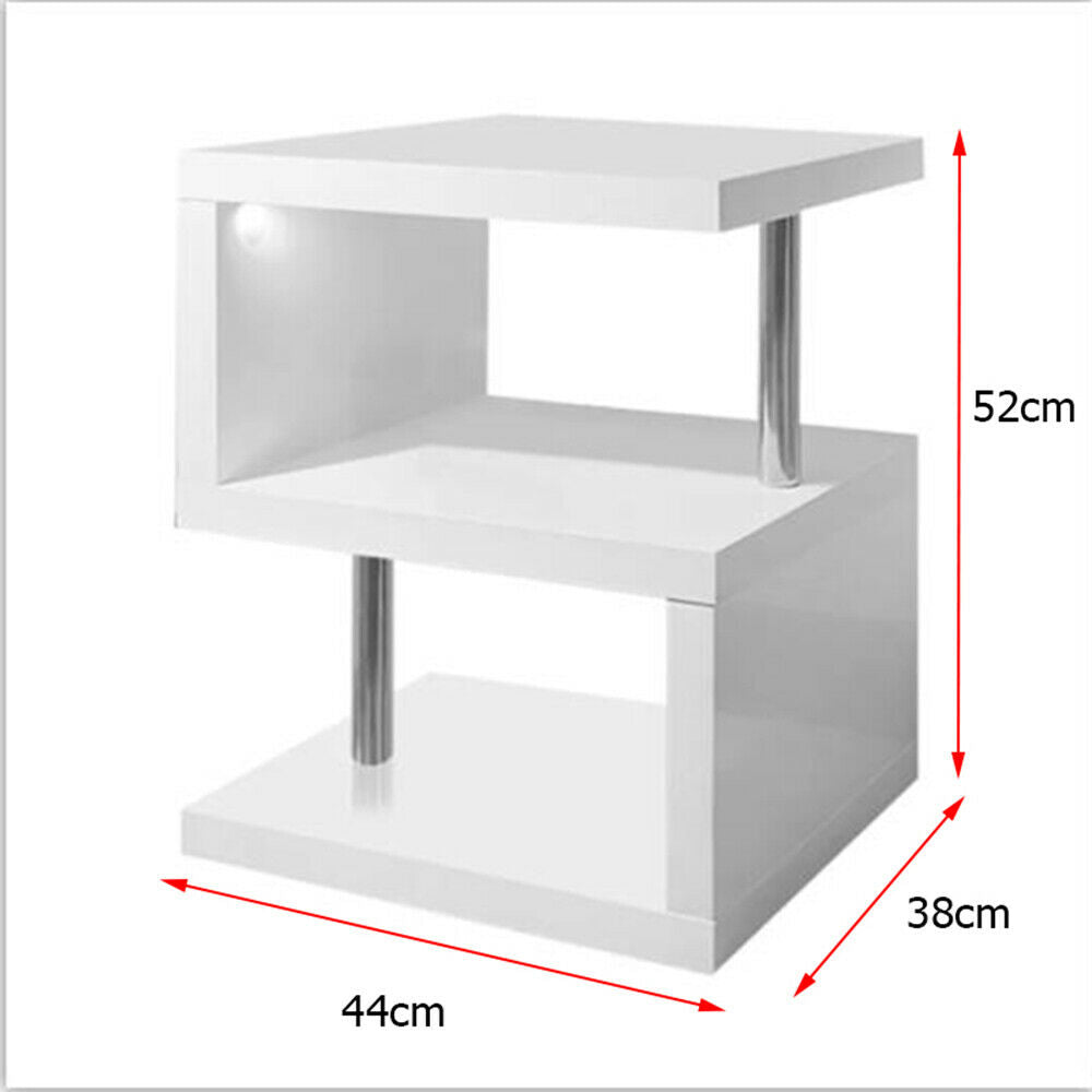White High Gloss Coffee Table RGB LED Lights Wooden S-Shape Side Table Furniture