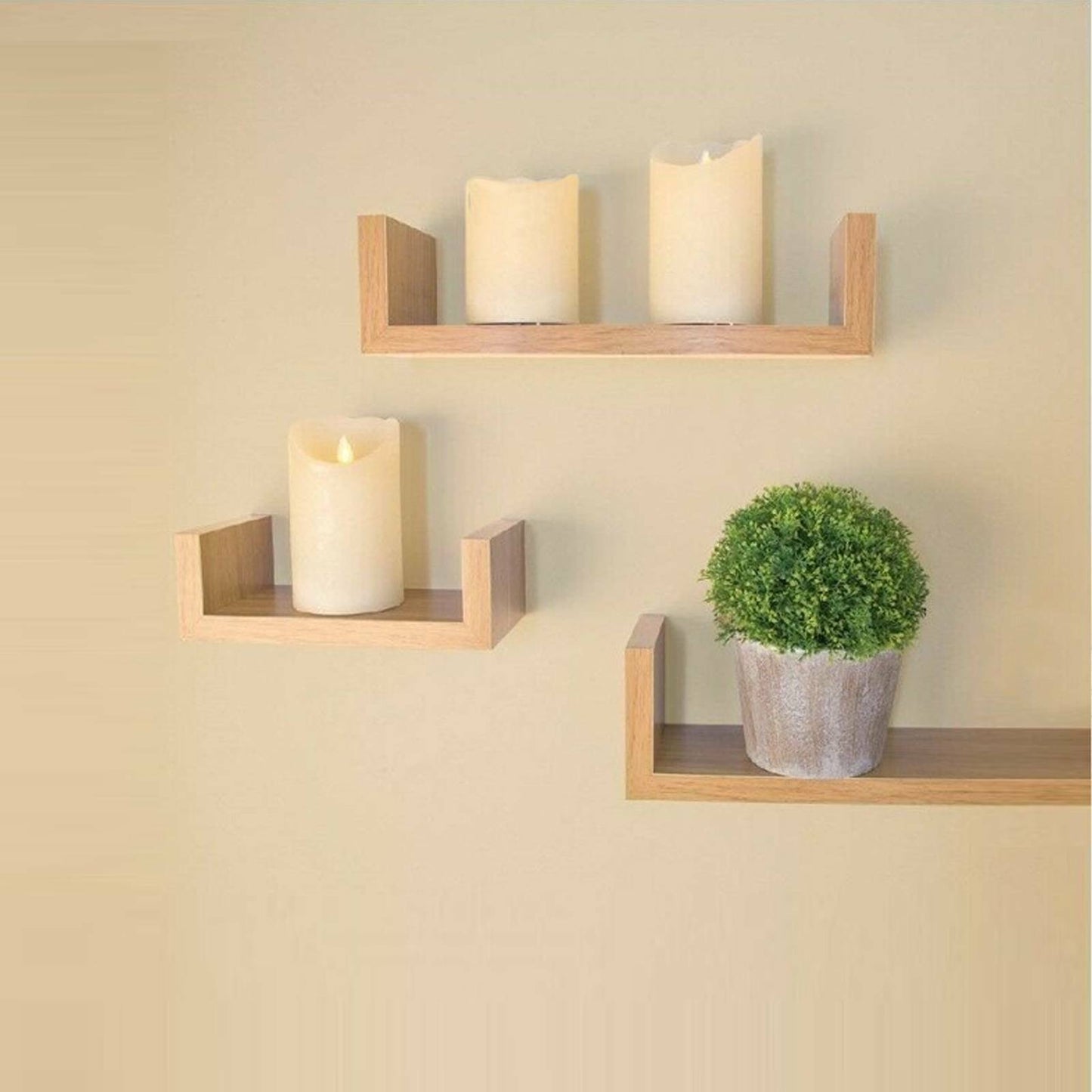 Set of 3 U Shape shelves Floating Wall Shelve Home Decor Storage Wood Shelf Unit