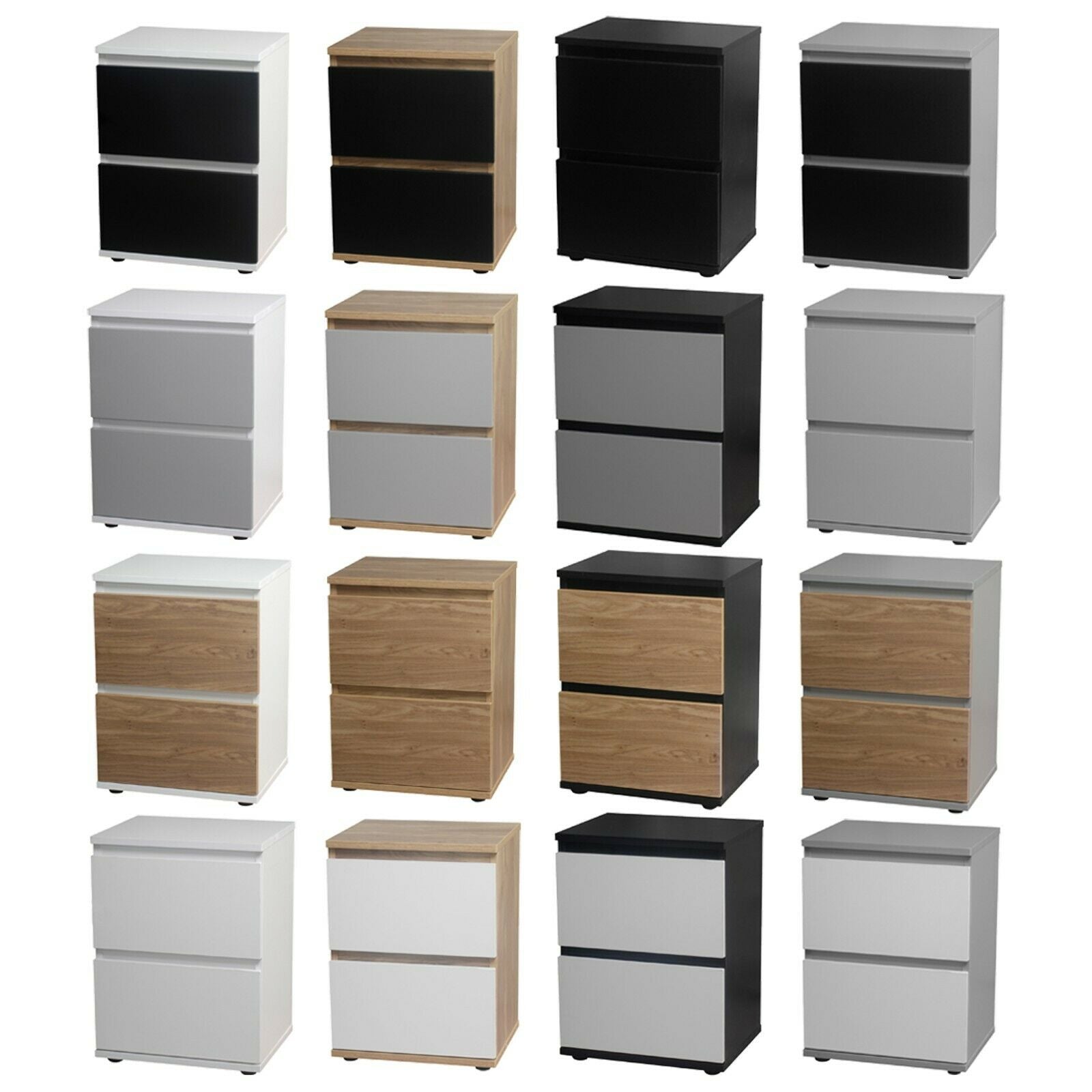 2 Drawer Wooden Bedroom Bedside Cabinet No Handle Nightstand Side Table