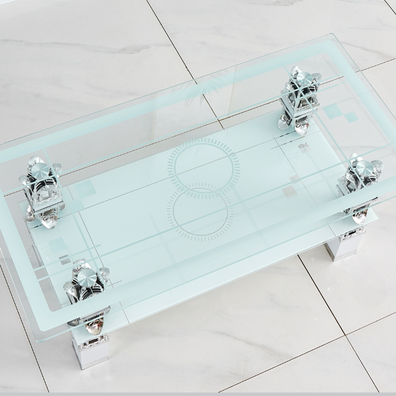 LX Glass Coffee Table With Storage Shelf Rectangle Modern Living Room Furniture