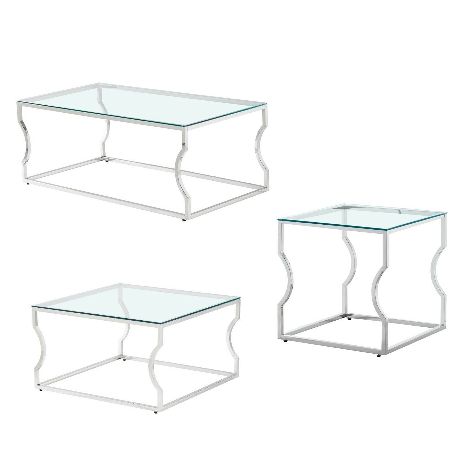 Console Coffee End Table Tinted Tempered Glass Furniture Chrome Crescent Leg