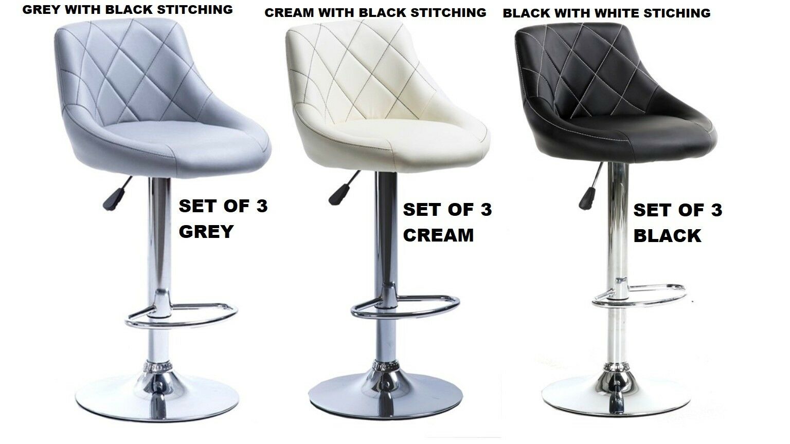 3 X MATCHING GENUINE MADRID GAS LIFT BAR STOOLS, BREAKFAST KITCHEN BAR CHAIRS