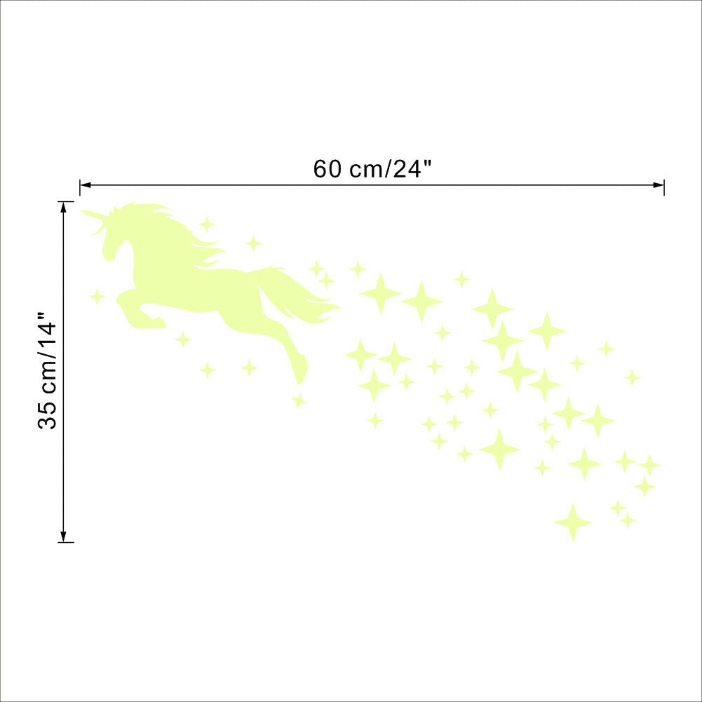 Unicorn Wall Stickers Kids Glow In The Dark Room Decor Decal Bedroom UK