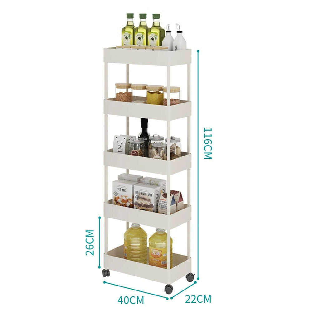 3/4/5 Tier Kitchen Slim Slide Out Trolley Cart Salon Storage Holder Wheeled Cart