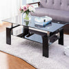 Rectangle Glass Coffee Table Modern Living Room Furniture Top Lower Shelf Chrome