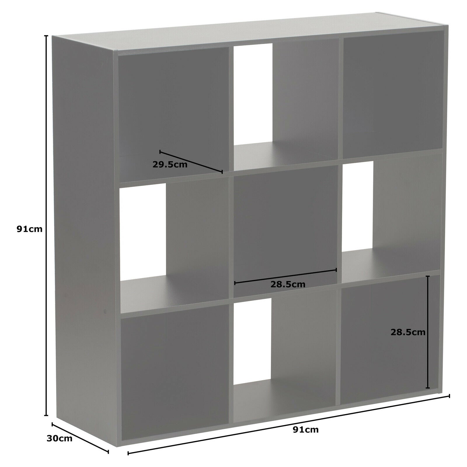 BLACK 9 CUBE MODULAR SHELVING DISPLAY UNIT 4 x GREY FABRIC STORAGE BOX