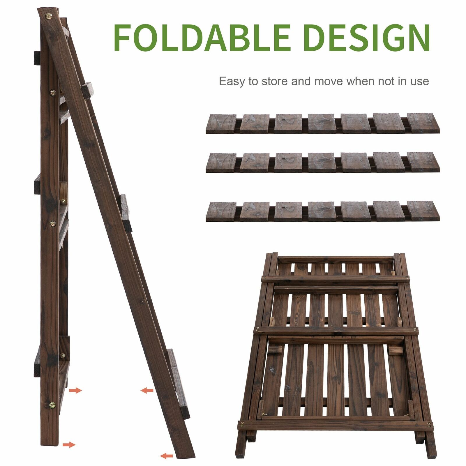 3-Tier Wooden Shelf Foldable Flower Pots Holder Stand Indoor Outdoor