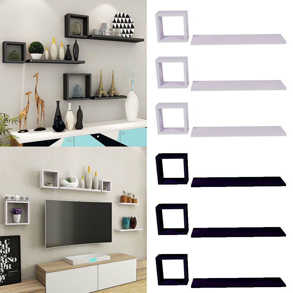 Set Of 6 Floating Wall Mounted Shelves Display Storage Shelf Home Decoration New