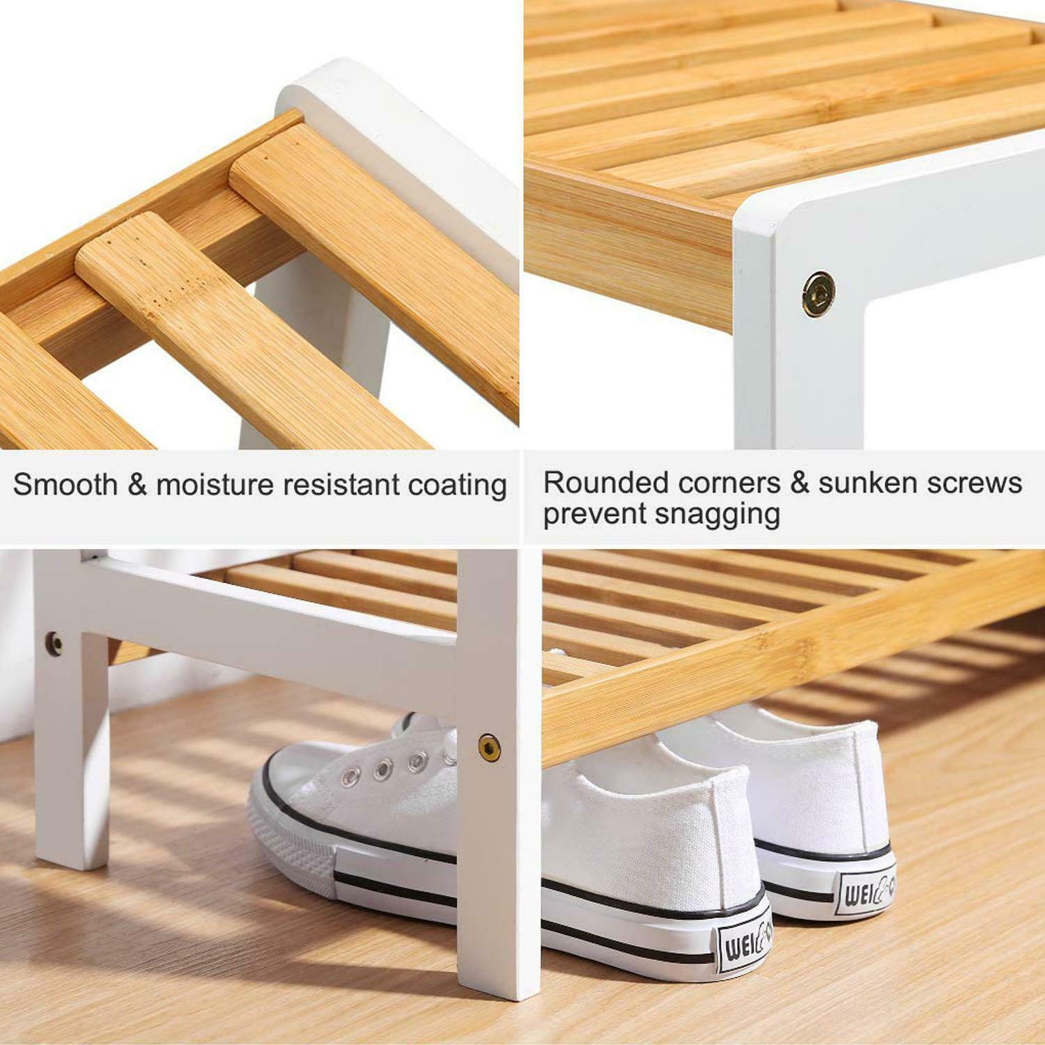 3 TIER NATURAL WOODEN BAMBOO SHOE RACK STAND HOLDER STORAGE SHELF UNIT ORGANISER