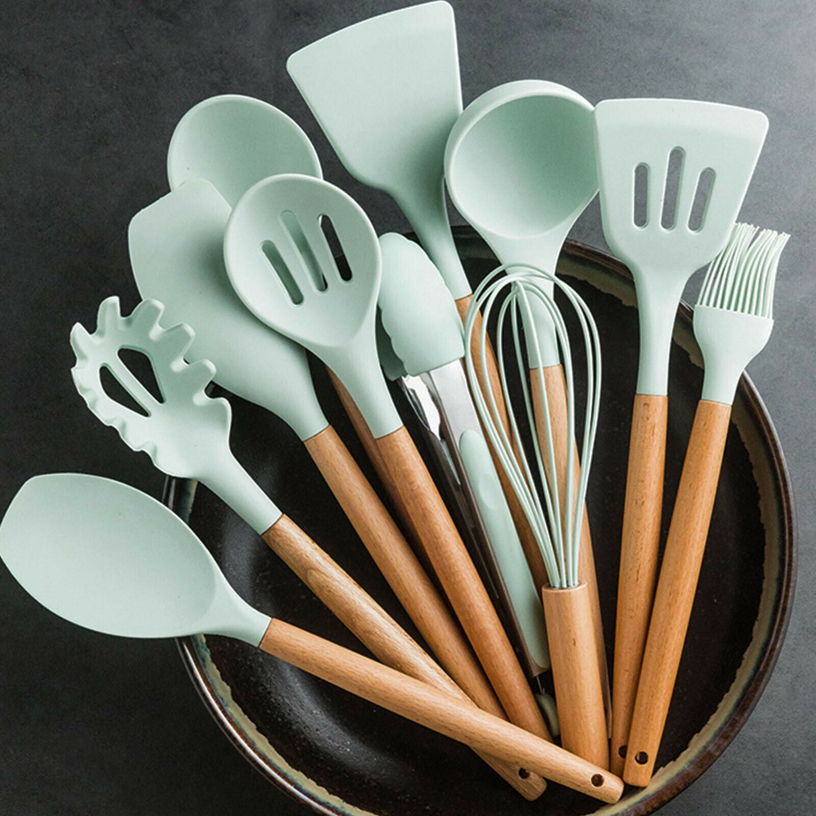 11Pcs Kitchen Silicone Cooking Utensils Set Nonstick Spatula Gadget Spoon