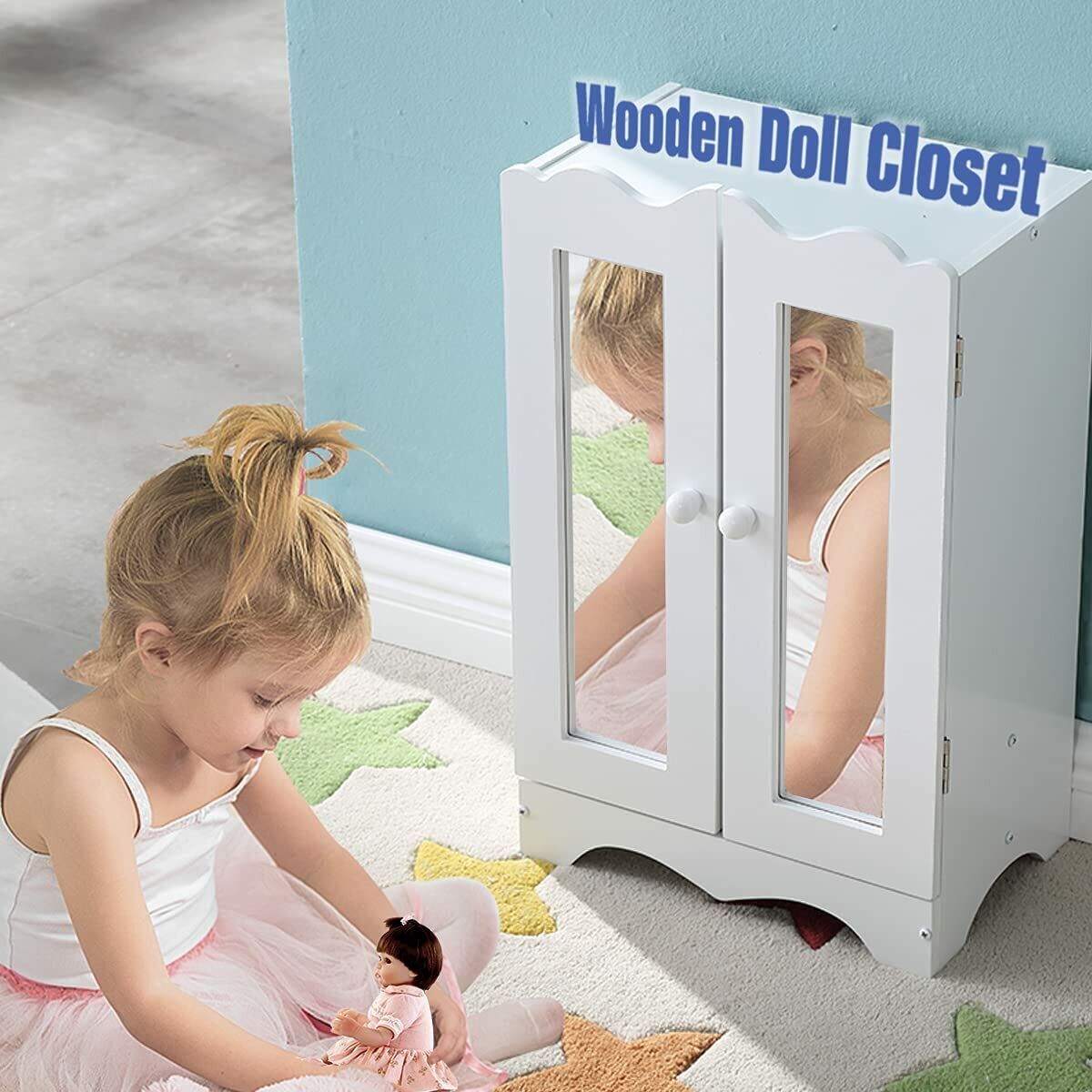 18 Inch Doll Closet Wardrobe Wooden Dolls Furniture With Doll
