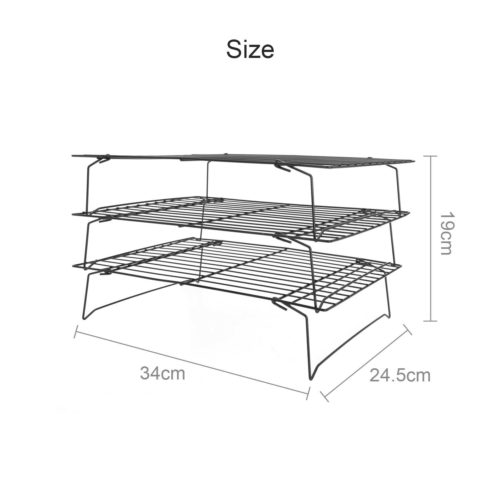 3 Tier Stackable Cooling Oven Baking Cake Biscuit Tray Rack Cake Non Stick Shelf