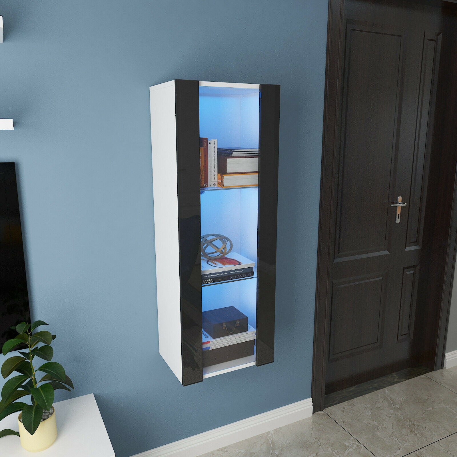 3-Tier Living Room Display Shelves Wall Shelf Boocase High-gloss LED Light UK