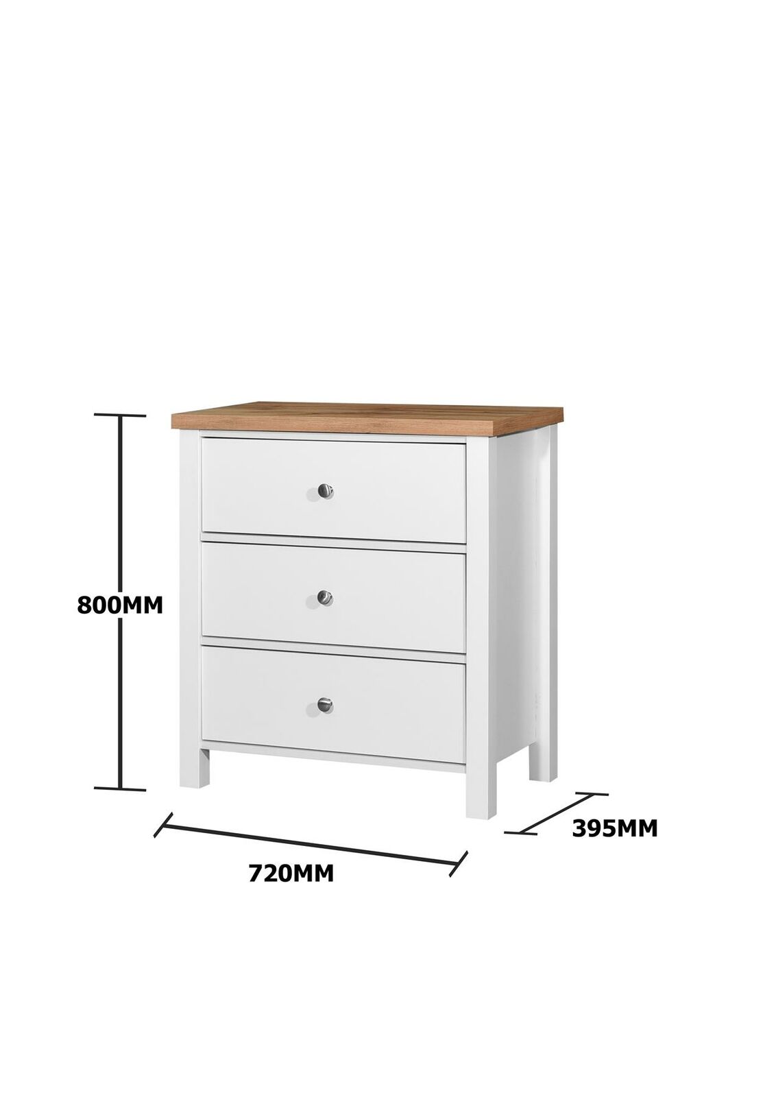 3 Drawer Bedroom Cabinet Chest of Drawers White and Oak