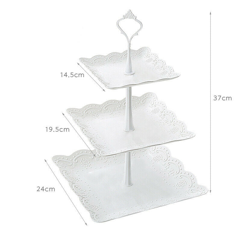 3 Tier Plastic Square/Round Cake Stand Afternoon Tea Wedding Party Tableware
