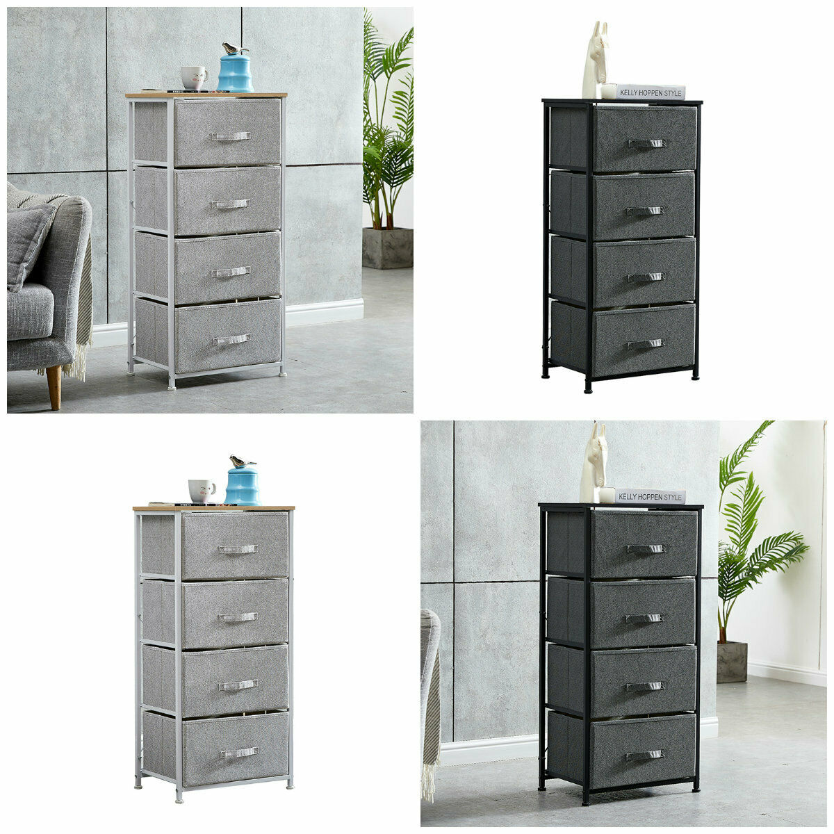 Fabric Chest of Drawers Cabinet Storage Unit Bedside Table with 2