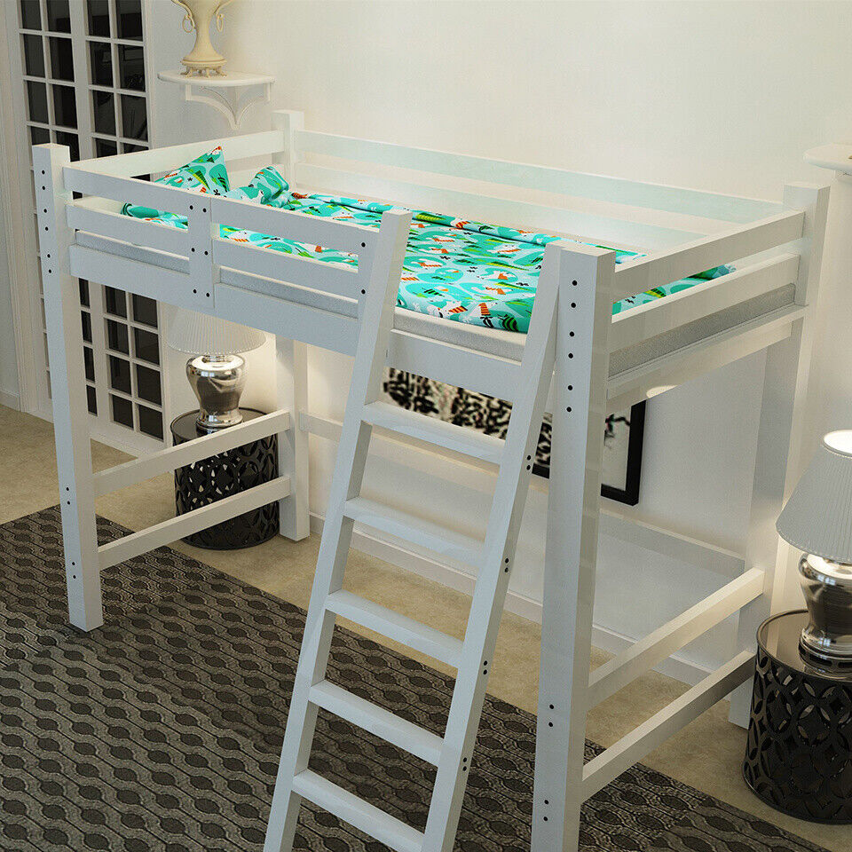 3FT High Sleeper Loft Cabin Bed For Child Kid Wooden Bunk Bed Frame Ladder White