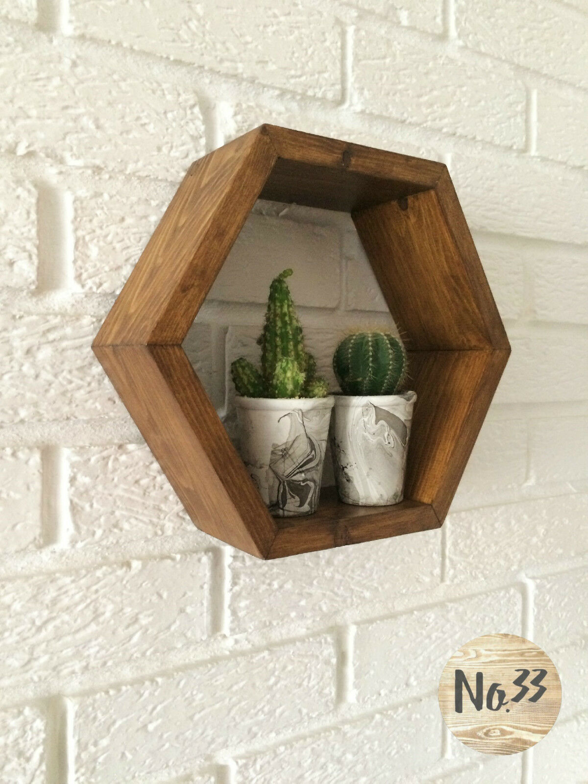 Handmade Wooden Hexagon Shelf/ Walnut