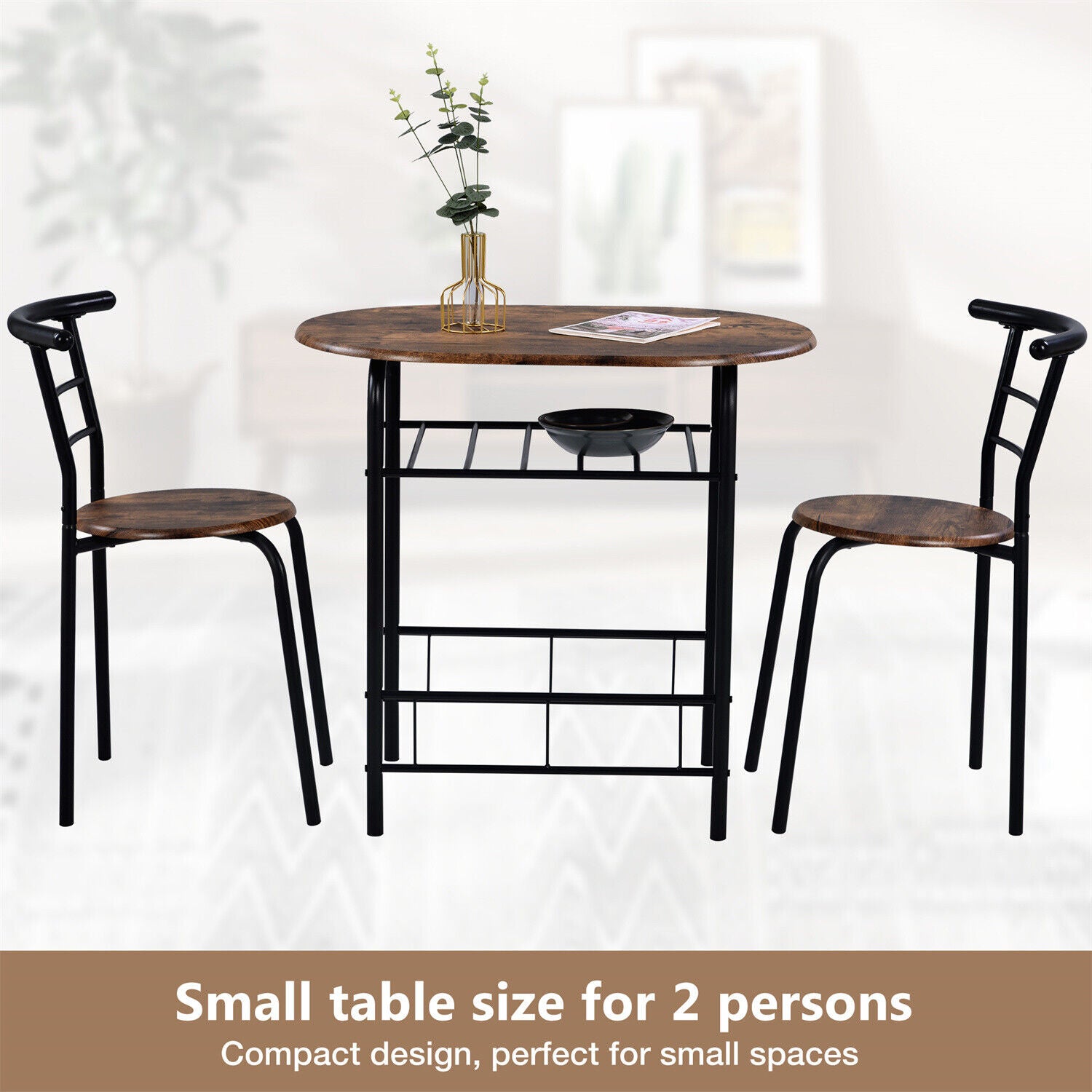 3Pcs Dining Table &Chairs Set for Kitchen Dining Room Breakfast Furniture Set HT
