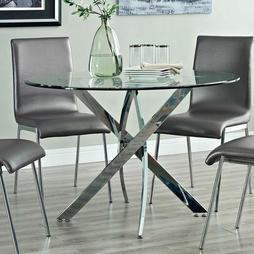 Modern Clear Glass Dining Table With Chrome Legs Coffee Tea Table Home Office