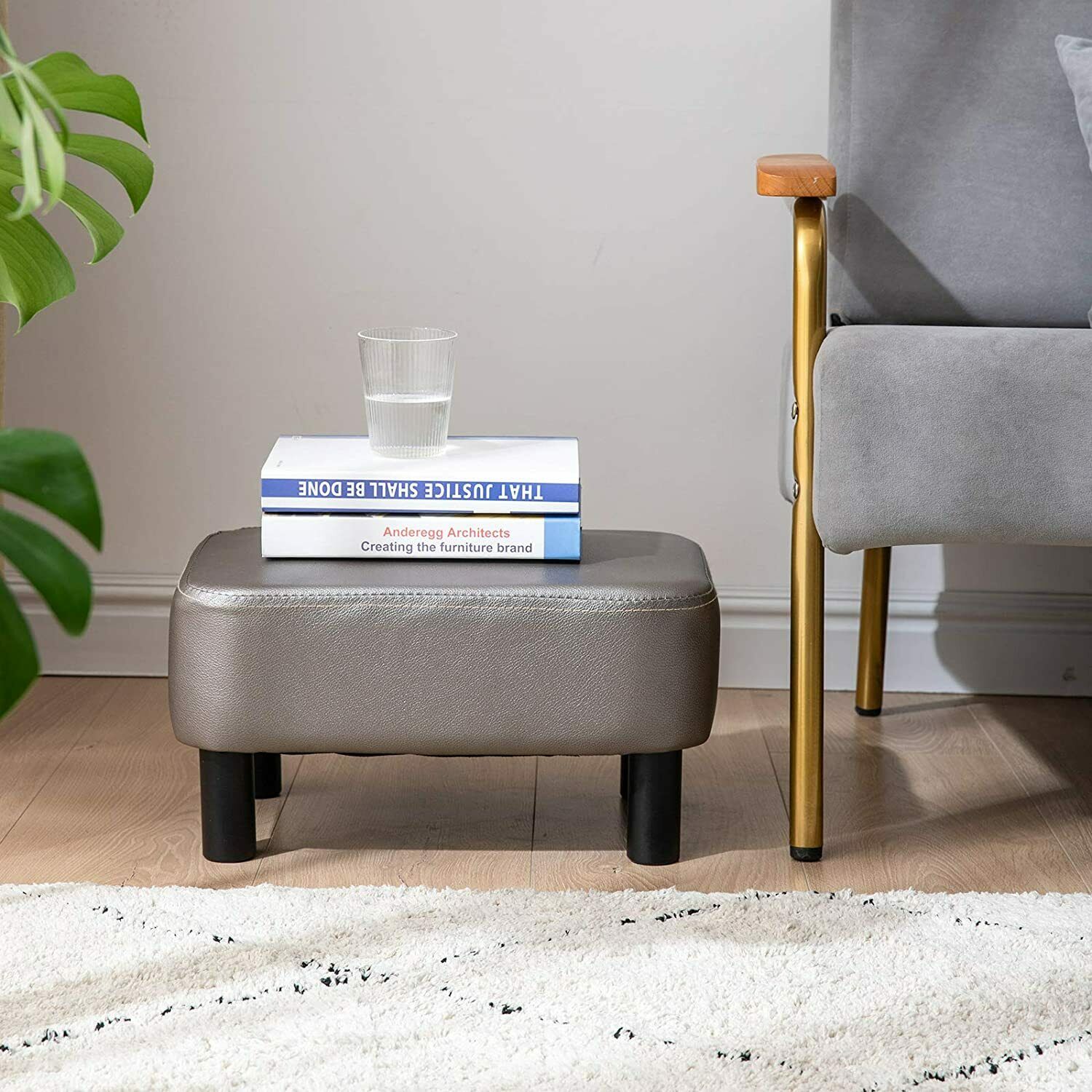 PU Leather Footstool Footrest Stool Pouffe Ottoman Footrest Gift for Parents